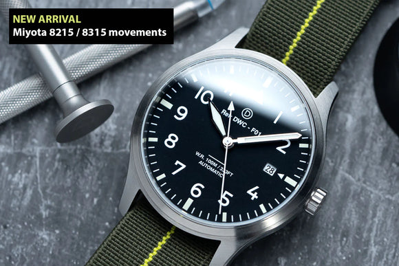 DIY Watchmaking Kit | Pilot Watch With Date & Green Parachute Strap | F01 (8215 Miyota movement)