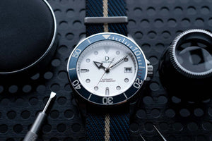 DIY Watchmaking Kit | Blue Bezel NH35 Dive Watch w/ Matt Silver Sandwich Dial | DWC-D03